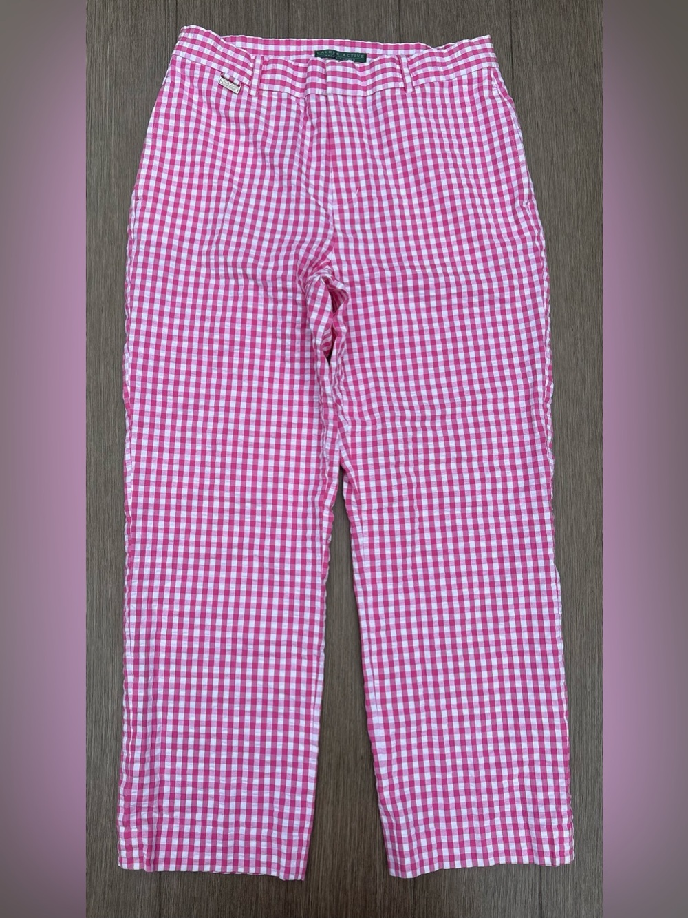 Ralph Lauren Active Gingham Checkered Pants Cottage Core In Pink/White Size 6
